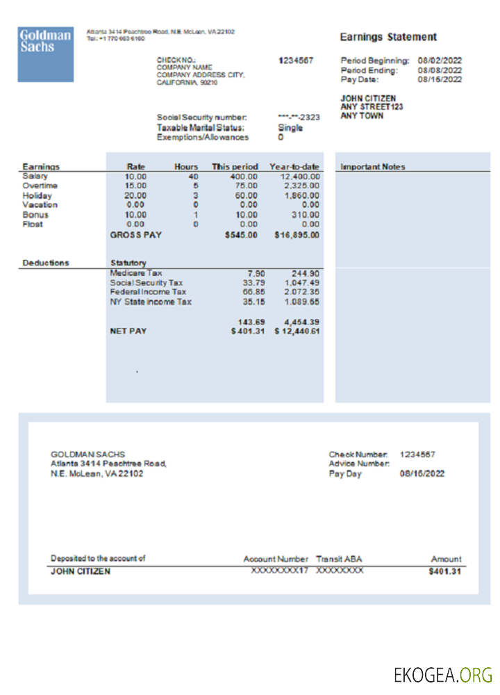 Modèle de relevé de résultats d'une société financière américaine au format Word et PDF, version 2